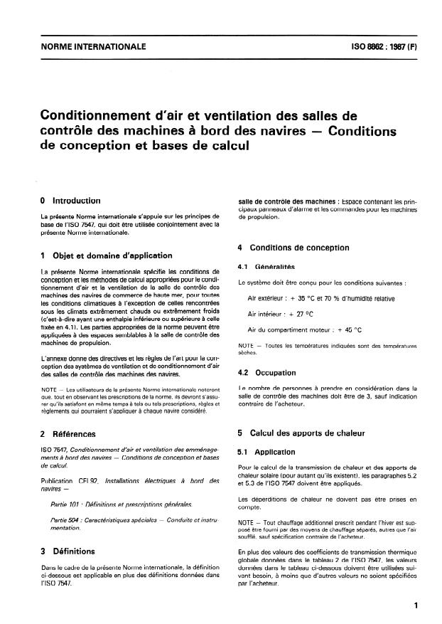 ISO 8862:1987 - Conditionnement d'air et ventilation des salles de contrôle des machines a bord des navires -- Conditions de conception et bases de calcul