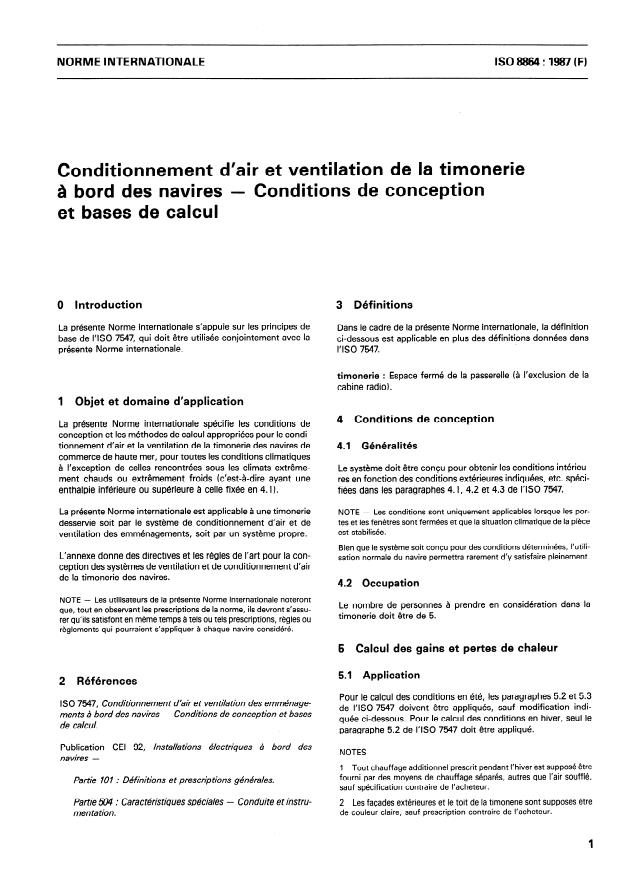 ISO 8864:1987 - Conditionnement d'air et ventilation de la timonerie a bord des navires -- Conditions de conception et bases de calcul