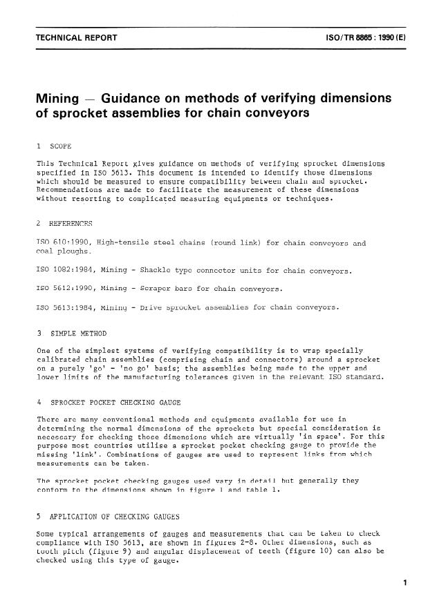 ISO/TR 8865:1990 - Mining -- Guidance on methods of verifying dimensions of sprocket assemblies for chain conveyors