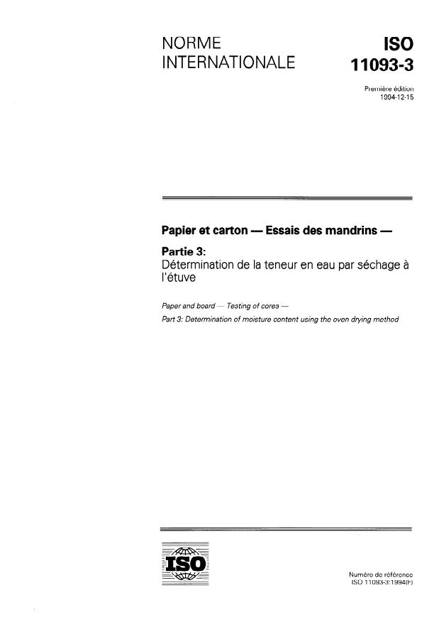 ISO 11093-3:1994 - Papier et carton -- Essais des mandrins