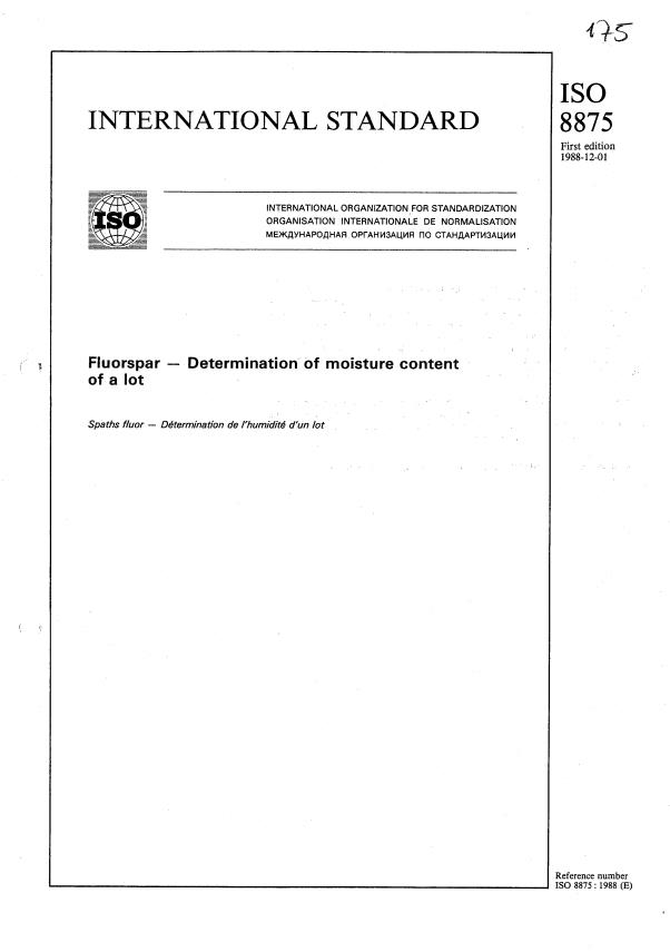 ISO 8875:1988 - Fluorspar -- Determination of moisture content of a lot