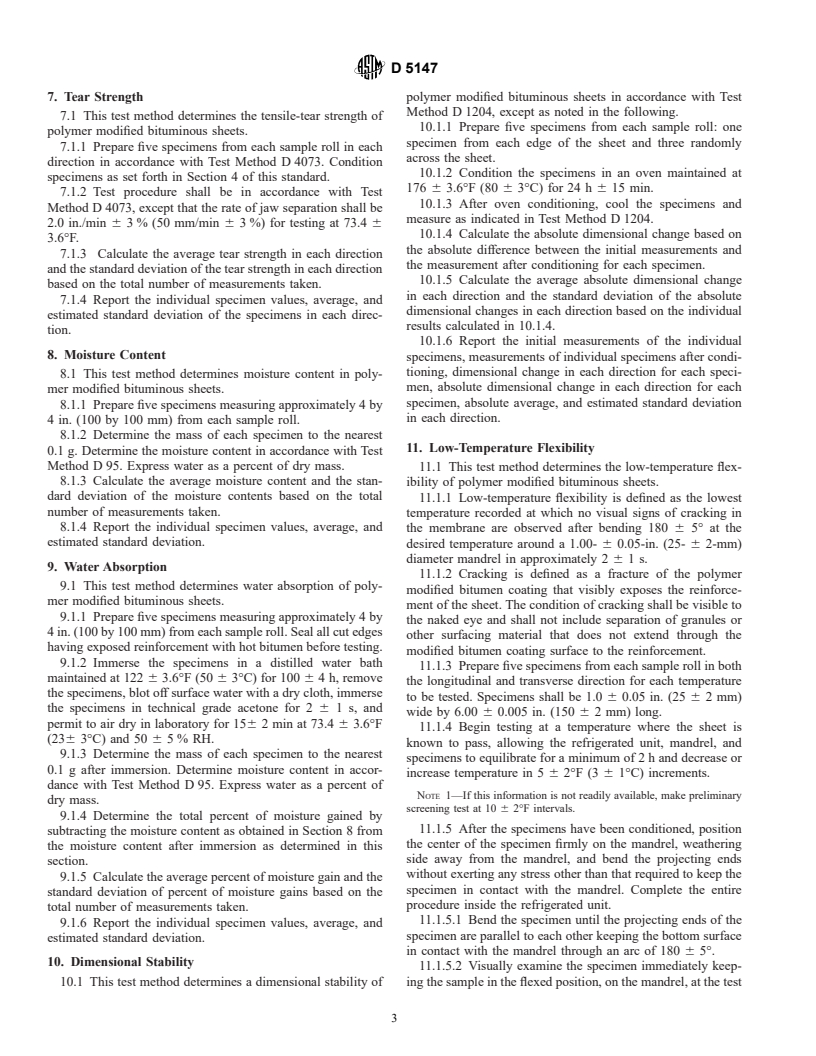 ASTM D5147-01 - Standard Test Methods for Sampling and Testing Modified Bituminous Sheet Material