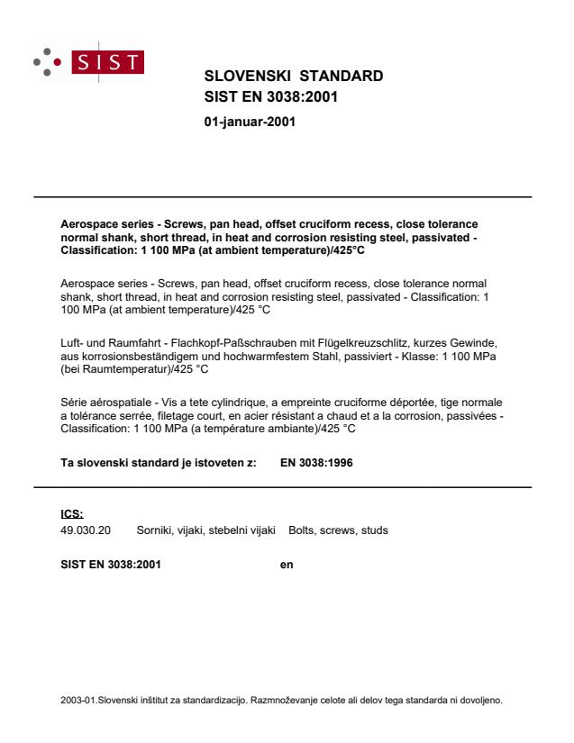 SIST EN 3038:2001 SIST EN 3038:2001