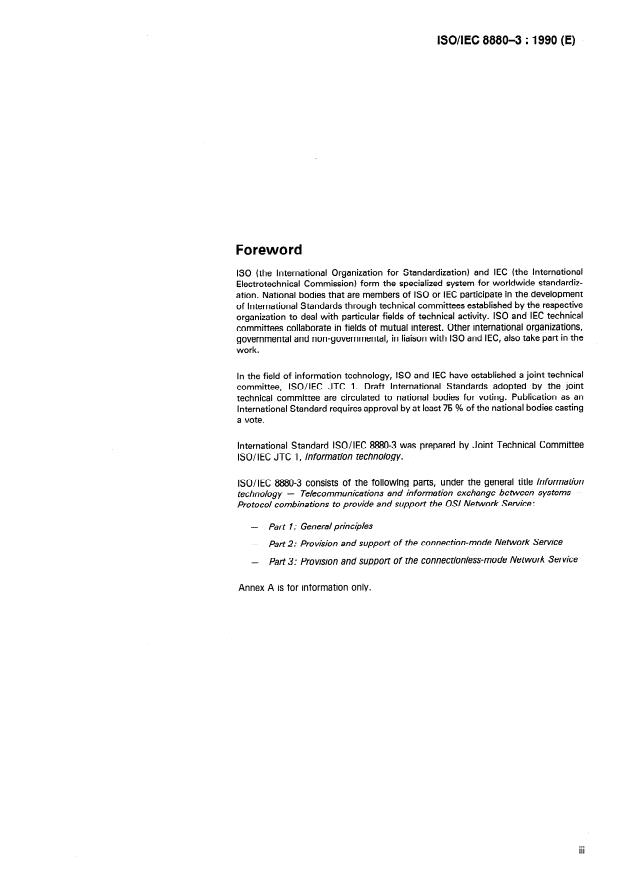 ISO/IEC 8880-3:1990 - Information technology -- Telecommunications and information exchange between systems -- Protocol combinations to provide and support the OSI Network Service