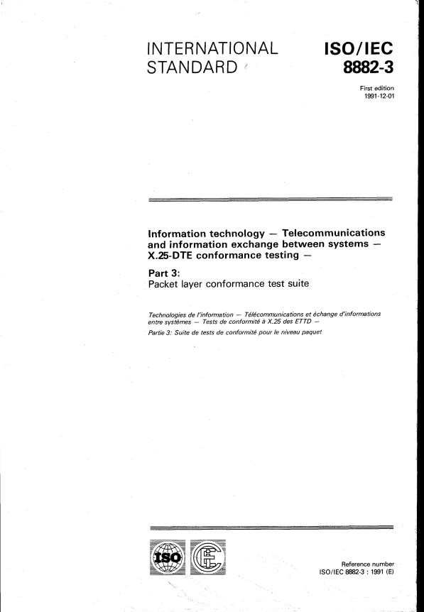 ISO/IEC 8882-3:1991 - Information technology -- Telecommunications and information exchange between systems -- X.25-DTE conformance testing