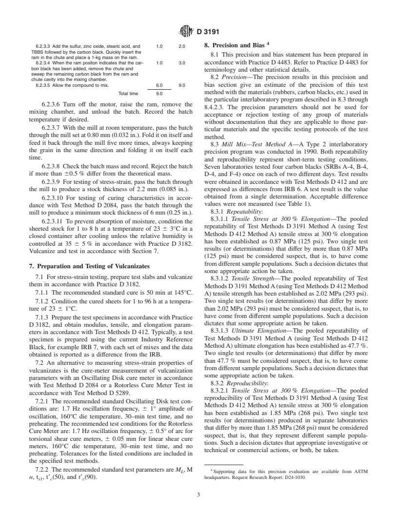 ASTM D3191-02 - Standard Test Methods for Carbon Black in SBR (Styrene-Butadiene-Rubber)-Recipe and Evaluation Procedures