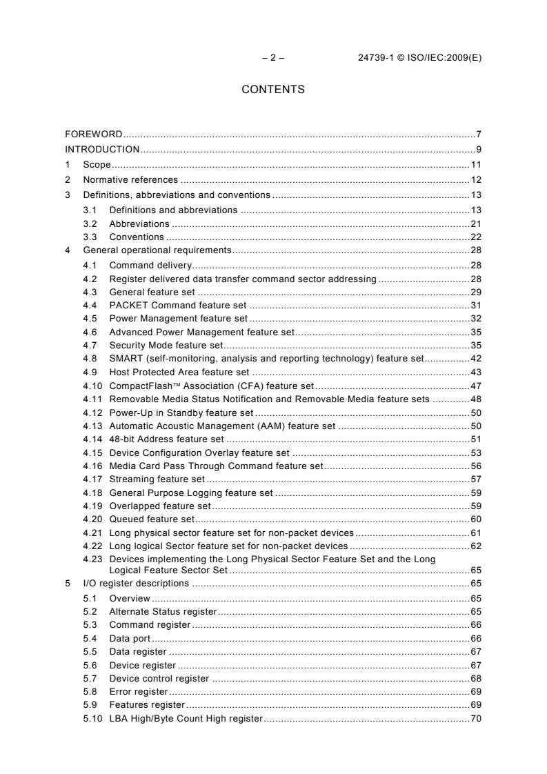 ISO/IEC 24739-1:2009 ISO/IEC 24739-1:2009 - Information technology - AT attachment with packet interface-7 - Part 1: Register delivered command set, logical register set (ATA/ATAPI-7 V1) - Page 4 preview