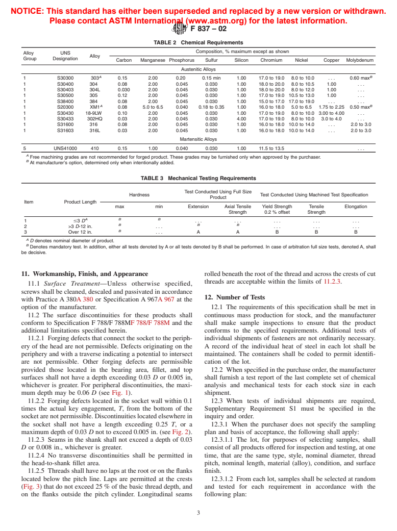 ASTM F837-02 - Standard Specification for Stainless Steel Socket Head Cap Screws