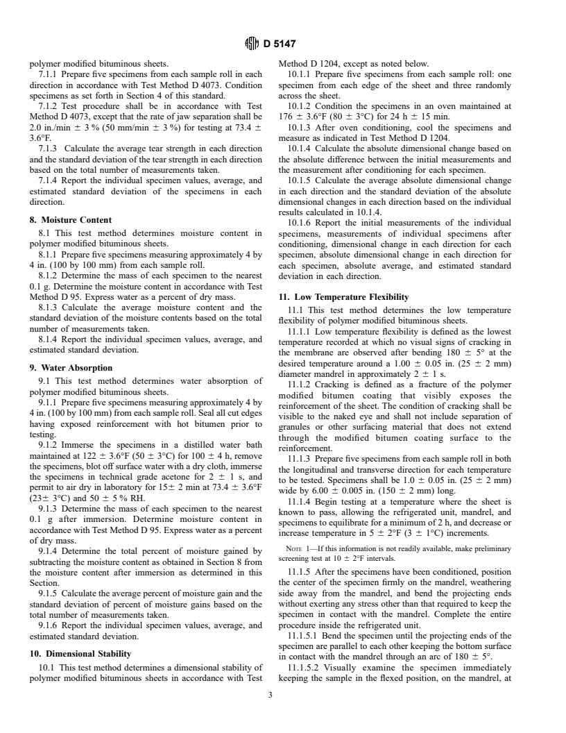 ASTM D5147-97 - Standard Test Methods for Sampling and Testing Modified Bituminous Sheet Material