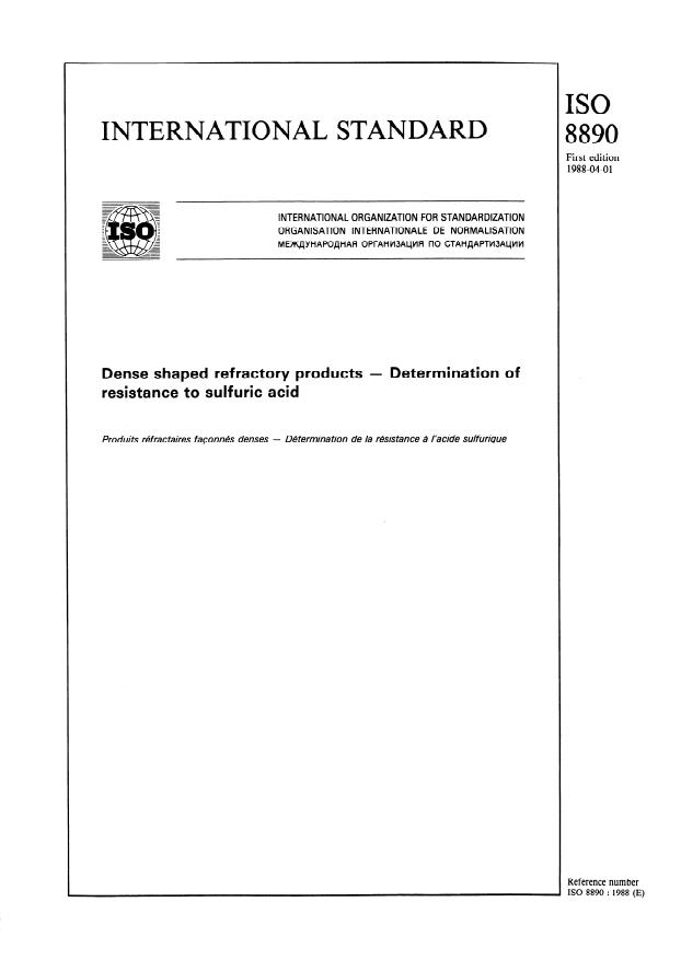 ISO 8890:1988 - Dense shaped refractory products -- Determination of resistance to sulfuric acid