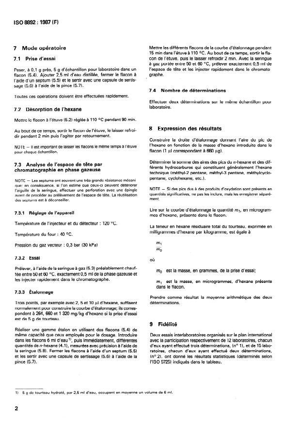 ISO 8892:1987 ISO 8892:1987 - Tourteaux de graines oléagineuses -- Dosage de l'hexane résiduaire total - Page 4 preview