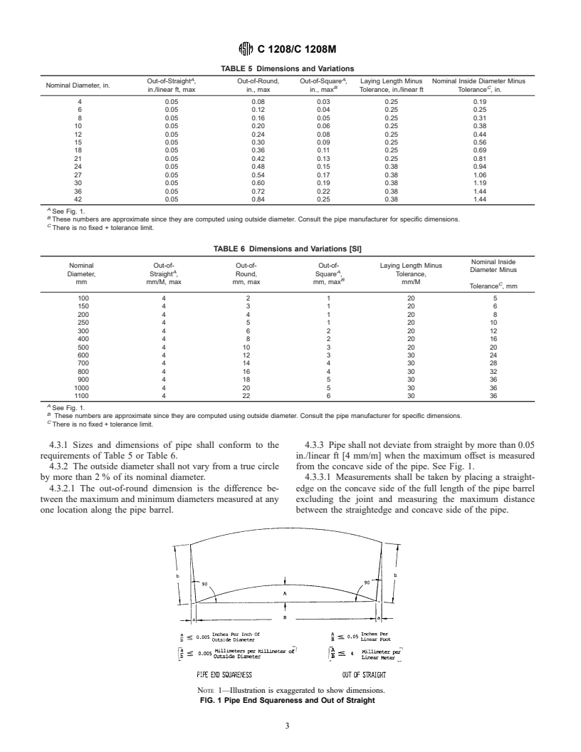 ASTM C1208/C1208M-01 - Standard Specification for Vitrified Clay Pipe and Joints for Use in Microtunneling, Sliplining, Pipe Bursting, and Tunnels