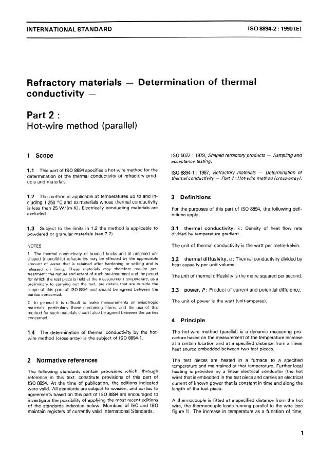 ISO 8894-2:1990 - Refractory materials -- Determination of thermal conductivity