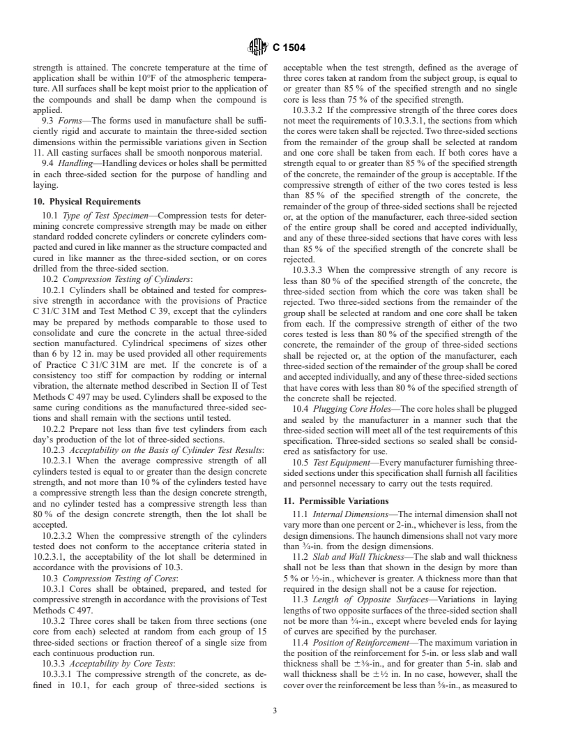 ASTM C1504-01 - Standard Specification for Manufacture of Precast Reinforced Concrete Three-Sided Structures for Culverts, Storm Drains, and Sewers