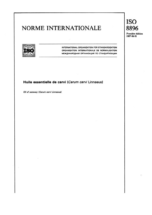 ISO 8896:1987 - Huile essentielle de carvi (Carum carvi Linnaeus)