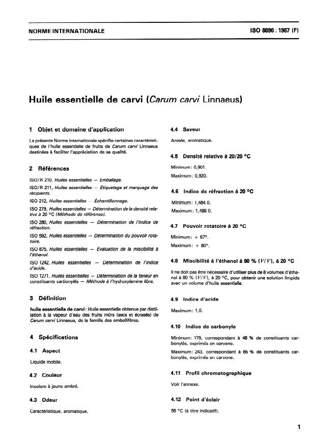 ISO 8896:1987 - Huile essentielle de carvi (Carum carvi Linnaeus)