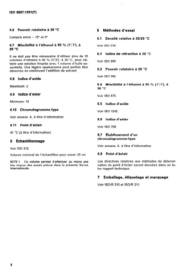 ISO 8897:1991 ISO 8897:1991 - Huile essentielle de baies de genévrier (Juniperus communis Linnaeus) - Page 4 preview