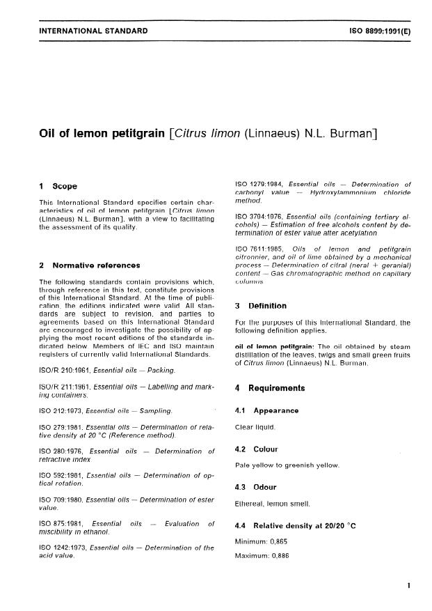 ISO 8899:1991 - Oil of lemon petitgrain [Citrus limon (Linnaeus) N.L.Burman]