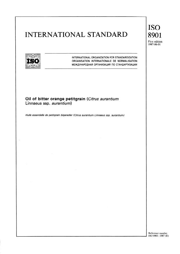 ISO 8901:1987 - Oil of bitter orange petitgrain (Citrus aurantium Linnaeus ssp. aurantium)