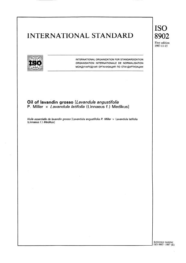 ISO 8902:1987 - Oil of lavandin grosso (Lavandula angustifolia P. Miller x Lavandula latifolia (Linnaeus f.) Medikus)