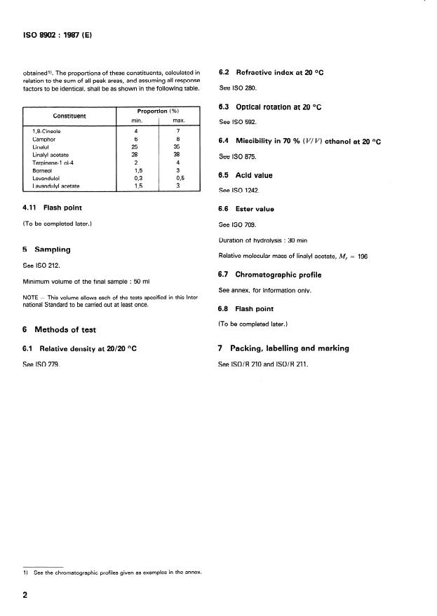 ISO 8902:1987 ISO 8902:1987 - Oil of lavandin grosso (Lavandula angustifolia P. Miller x Lavandula latifolia (Linnaeus f.) Medikus) - Page 4 preview