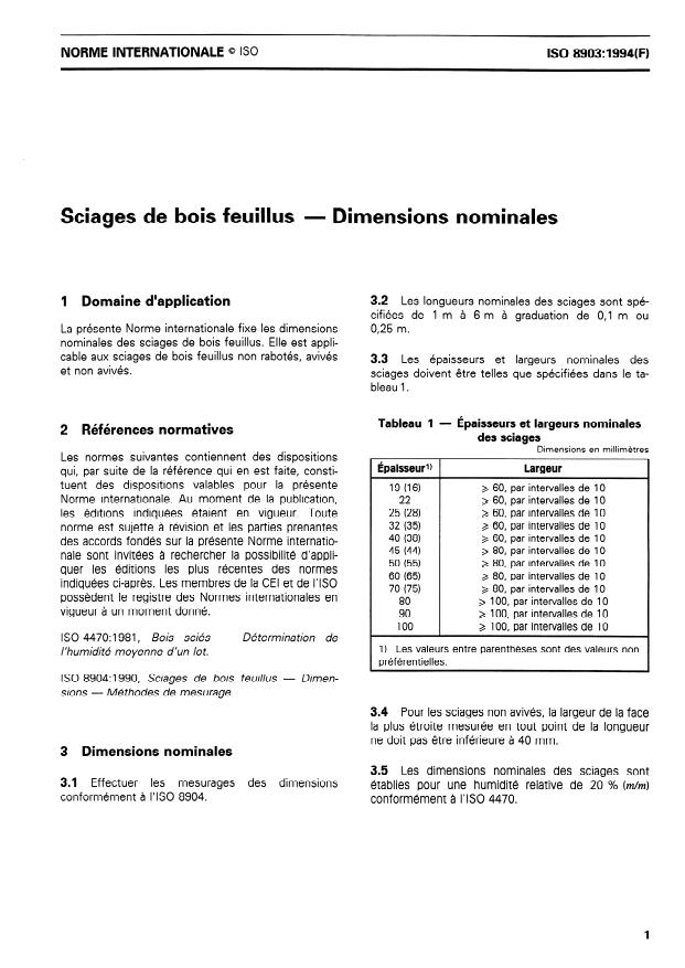 ISO 8903:1994 - Sciages de bois feuillus -- Dimensions nominales