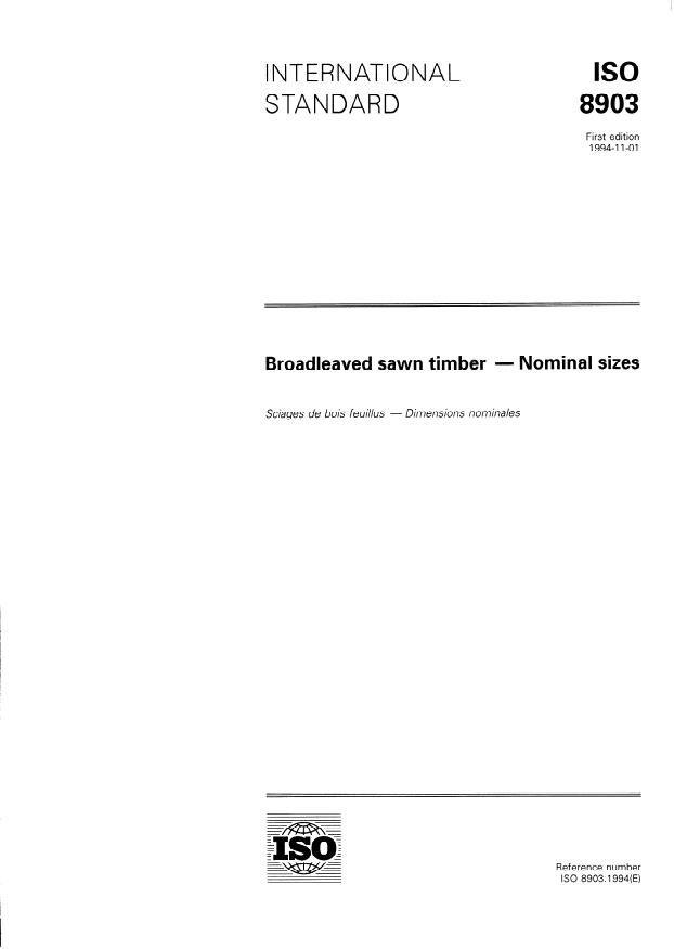 ISO 8903:1994 - Broadleaved sawn timber -- Nominal sizes