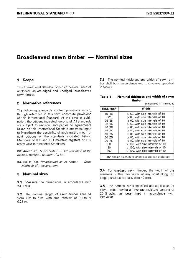 ISO 8903:1994 - Broadleaved sawn timber -- Nominal sizes