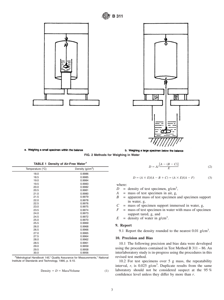 ASTM B311-93(2002)e1 - Test Method for Density Determination for Powder Metallurgy (P/M) Materials Containing Less Than Two Percent Porosity