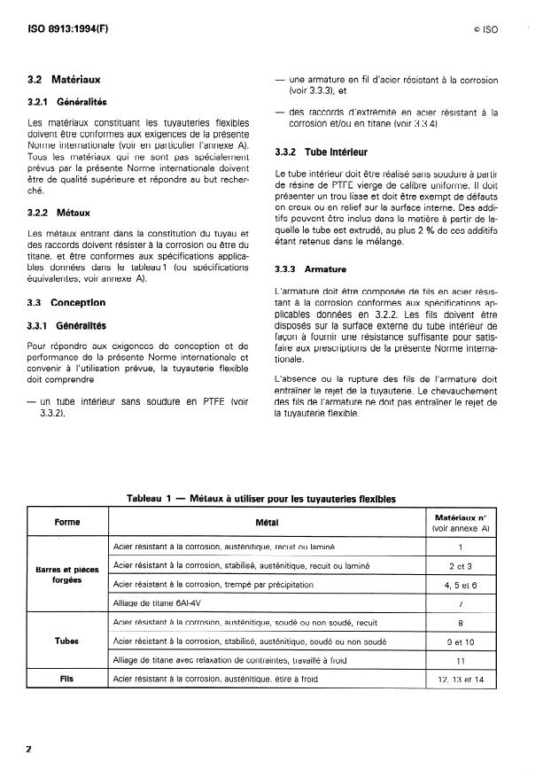 ISO 8913:1994 ISO 8913:1994 - Aéronautique et espace -- Tuyauteries flexibles en polytétrafluoroéthylene (PTFE), série légere, classification 204 degrés C/21 000 kPa -- Spécification d'approvisionnement - Page 4 preview