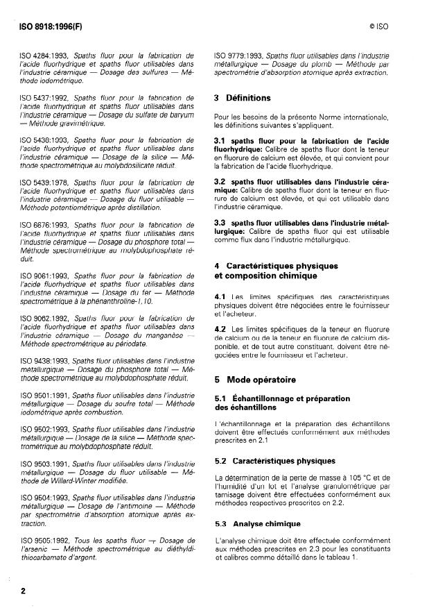 ISO 8918:1996 ISO 8918:1996 - Spaths fluor -- Qualités techniques -- Composition chimique et caractéristiques physiques - Page 4 preview