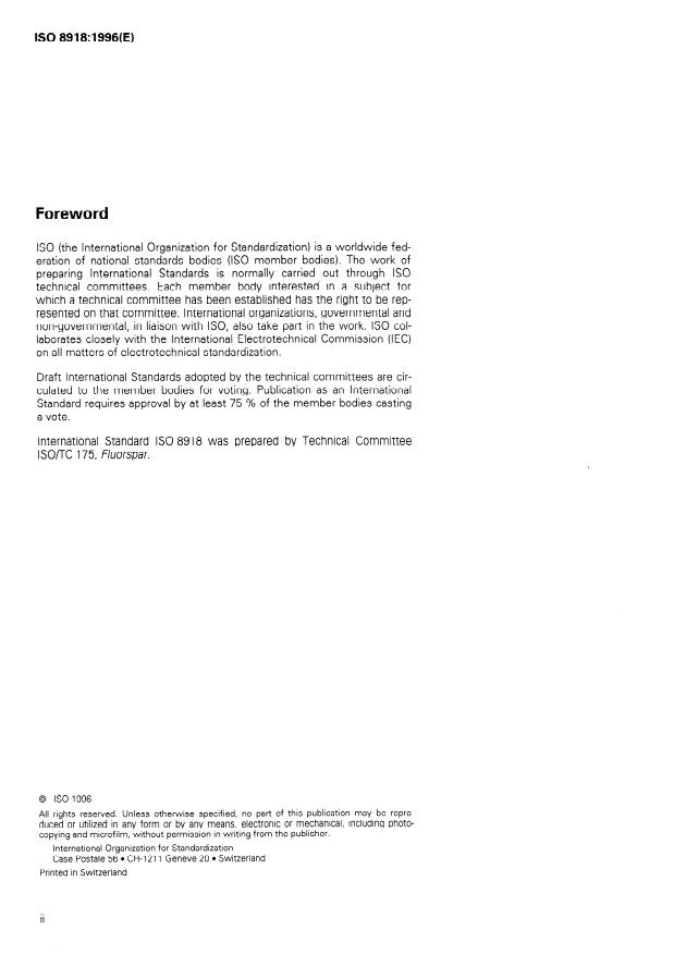 ISO 8918:1996 ISO 8918:1996 - Fluorspar -- Technical grades -- Chemical composition and physical characteristics - Page 2 preview