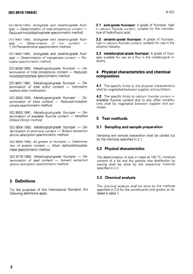 ISO 8918:1996 ISO 8918:1996 - Fluorspar -- Technical grades -- Chemical composition and physical characteristics - Page 4 preview