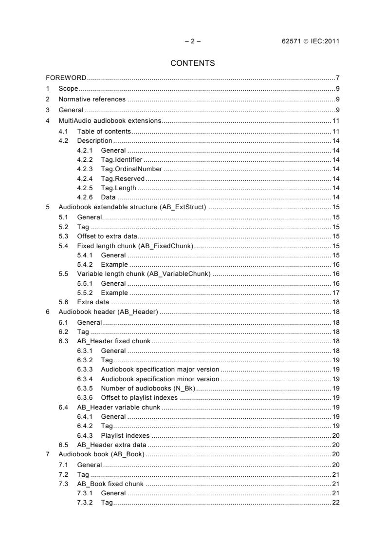 IEC 62571:2011 IEC 62571:2011 - Digital audiobook file format and player requirements - Page 4 preview