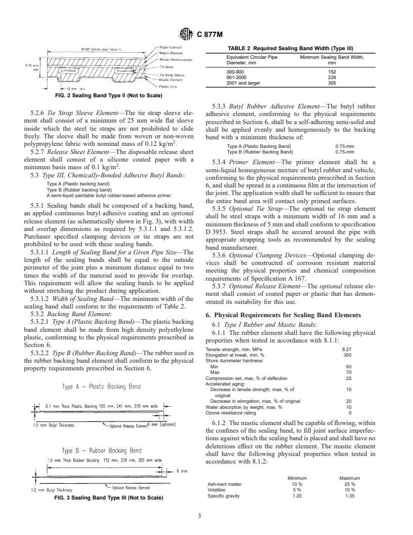 ASTM C877M-01 - Standard Specification for External Sealing Bands for Concrete Pipe, Manholes, and Precast Box Sections (Metric)