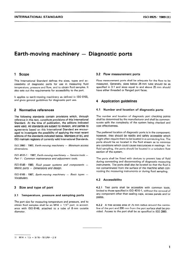 ISO 8925:1989 - Earth-moving machinery -- Diagnostic ports