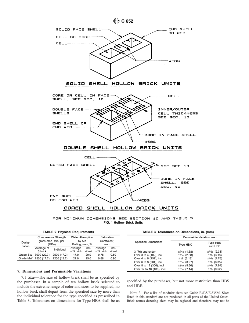 ASTM C652-01 - Standard Specification for Hollow Brick (Hollow Masonry Units Made From Clay or Shale)
