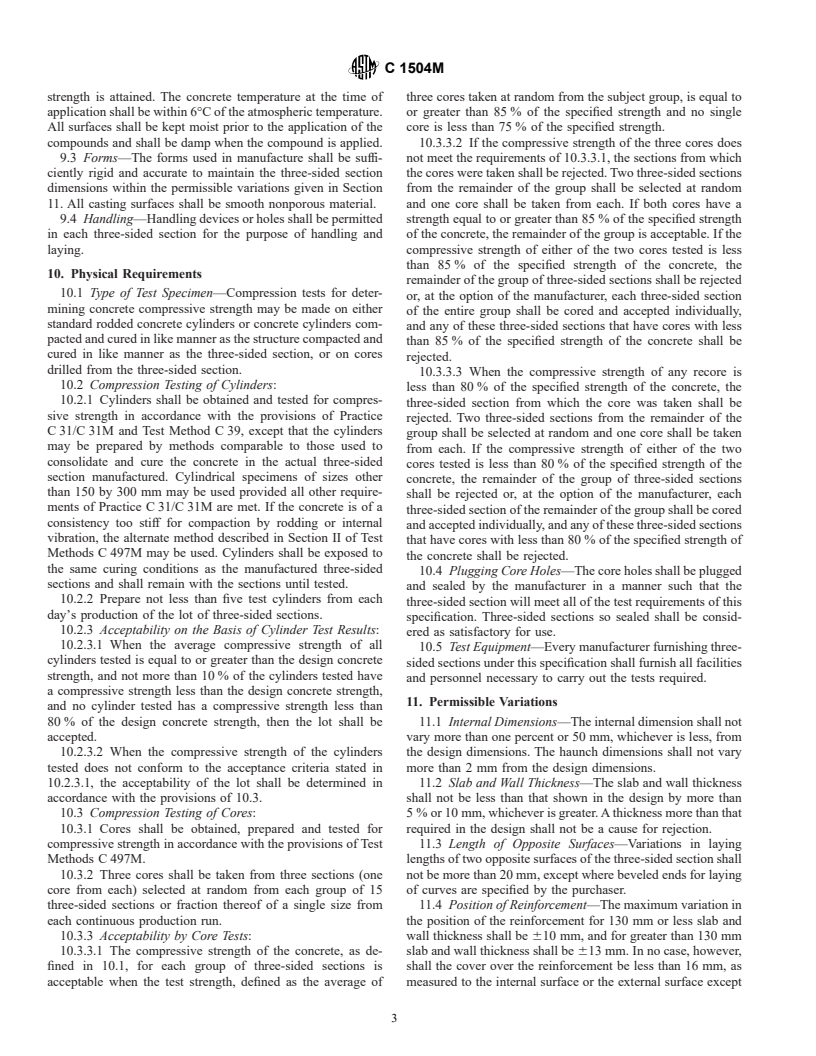 ASTM C1504M-01 - Standard Specification for Manufacture of Precast Reinforced Concrete Three-Sided Structures for Culverts, Storm Drains, and Sewers (Metric)