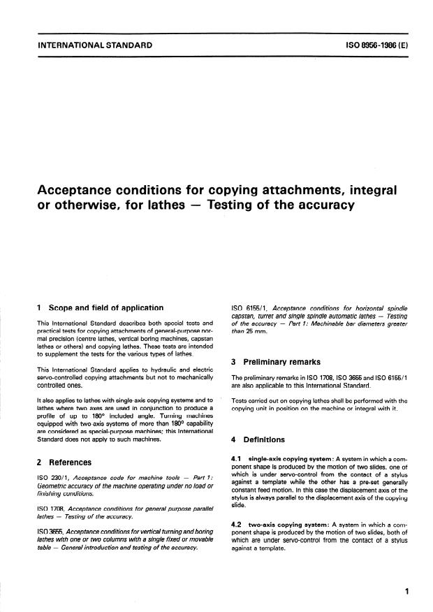 ISO 8956:1986 - Acceptance conditions for copying attachments, integral or otherwise, for lathes -- Testing of the accuracy