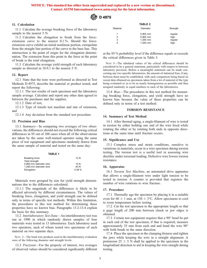 ASTM D4975-02 - Standard Test Methods for Single-Filament Tire Bead Wire Made from Steel