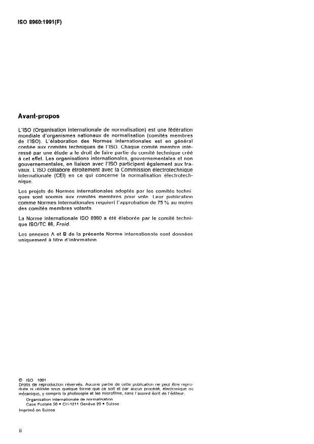 ISO 8960:1991 ISO 8960:1991 - Réfrigérateurs, conservateurs et congélateurs a usage ménager et analogue -- Mesure de l'émission du bruit aérien - Page 2 preview