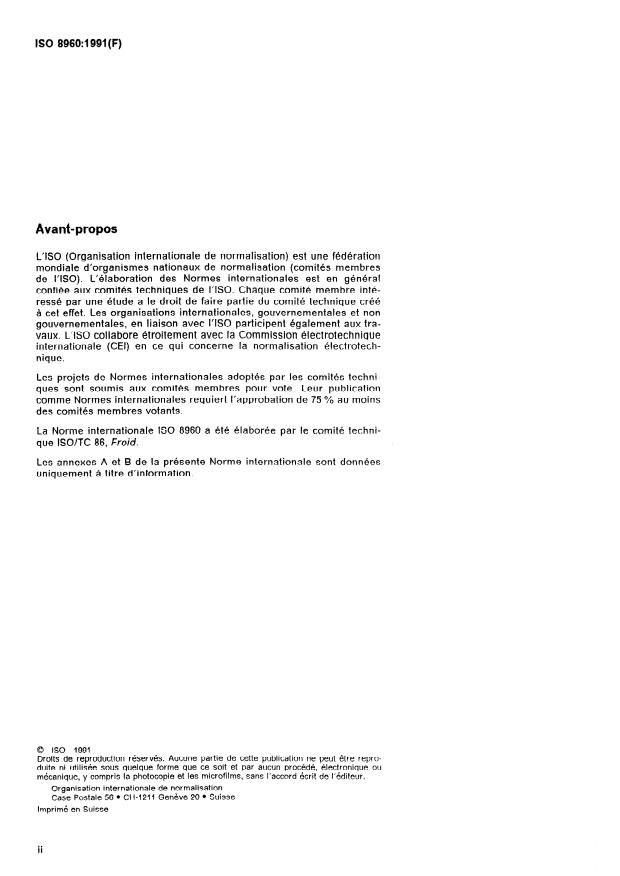ISO 8960:1991 ISO 8960:1991 - Réfrigérateurs, conservateurs et congélateurs a usage ménager et analogue -- Mesure de l'émission du bruit aérien - Page 2 preview
