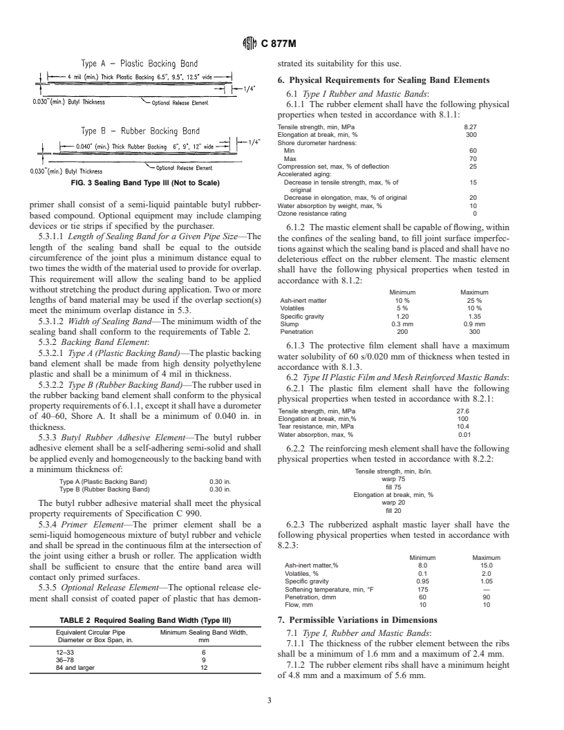 ASTM C877M-00 - Standard Specification for External Sealing Bands for Concrete Pipe, Manholes, and Precast Box Sections (Metric)