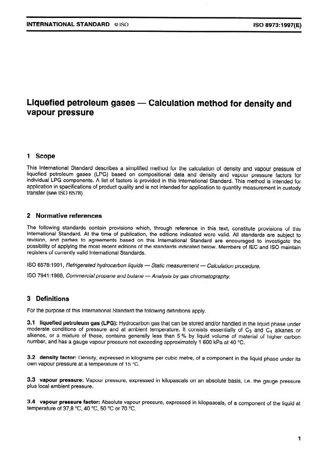 ISO 8973:1997 - Liquefied petroleum gases -- Calculation method for density and vapour pressure