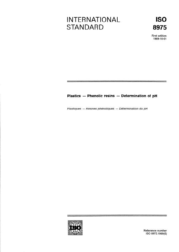 ISO 8975:1989 - Plastics -- Phenolic resins -- Determination of pH