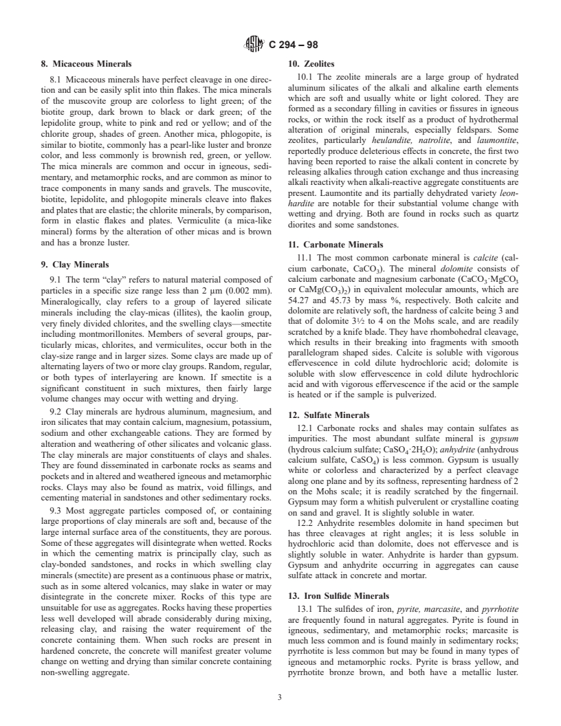 ASTM C294-98 - Standard Descriptive Nonmenclature for Constituents of Concrete Aggregates