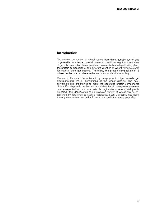 ISO 8981:1993 - Wheat -- Identification of varieties by electrophoresis