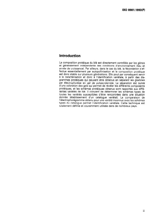 ISO 8981:1993 - Blé -- Identification des variétés par électrophorese