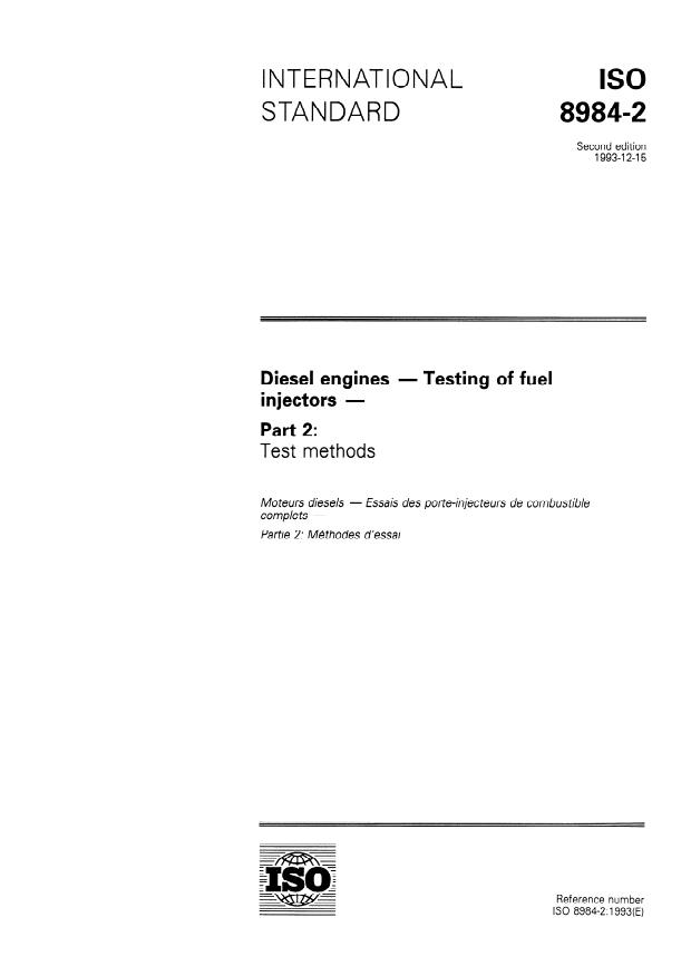 ISO 8984-2:1993 - Diesel engines -- Testing of fuel injectors