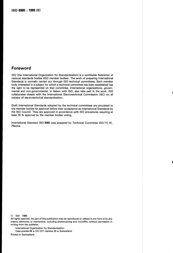 ISO 8985:1989 ISO 8985:1989 - Plastics -- Ethylene/vinyl acetate copolymer (E/VAC) thermoplastics -- Determination of vinyl acetate content - Page 2 preview